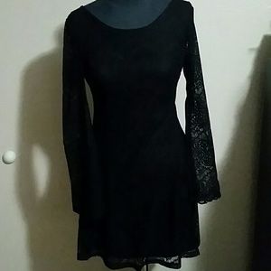 Black Lace Dress Fit and Flare Bell Sleeve